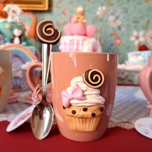 Tazza rosa antico cupcake choco con cucchiaino
